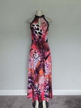 Venus purple/red animsl print stretchy maxi dress-M